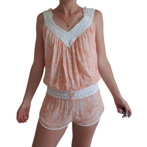 Poupette St Barth Romper Orange White Size 2 Beach Summer Embroidery